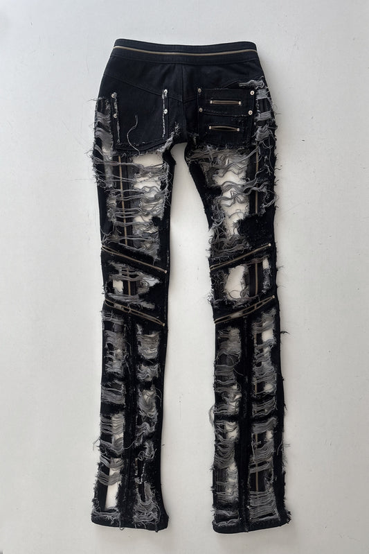1/1 SUPER DISTRESSED ZIPPED BIKER JEANS