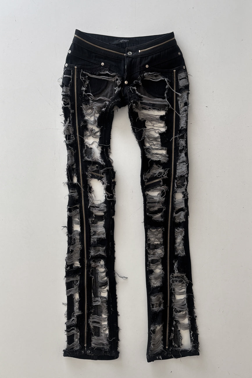1/1 SUPER DISTRESSED ZIPPED BIKER JEANS