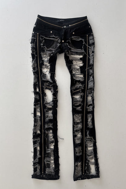 1/1 SUPER DISTRESSED ZIPPED BIKER JEANS