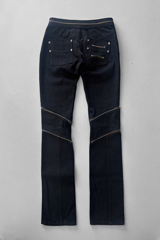 RAW DENIM ZIPPED BIKER JEANS