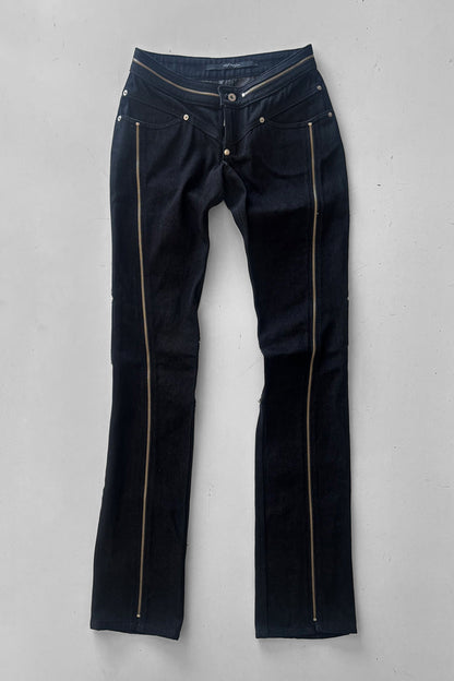 RAW DENIM ZIPPED BIKER JEANS
